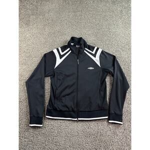 Umbro Track Jacket Womens Medium Black White Full Zip Soccer Polyester Coat *